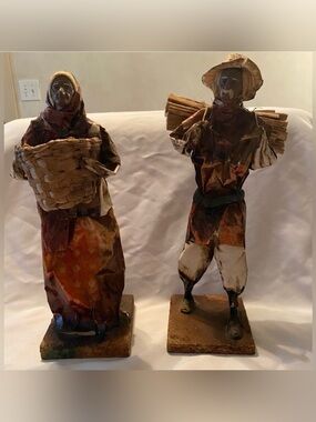 Pair Paper Mache Mexican Art Sculpture Folk Art Couple Vintage